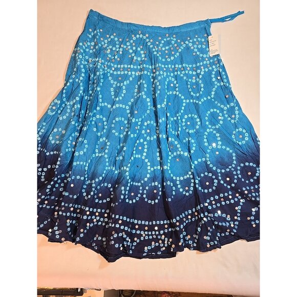 Handmade Blue boho midi skirt adjustable tie waist mirror sequins One Size New‎ - Picture 5 of 12